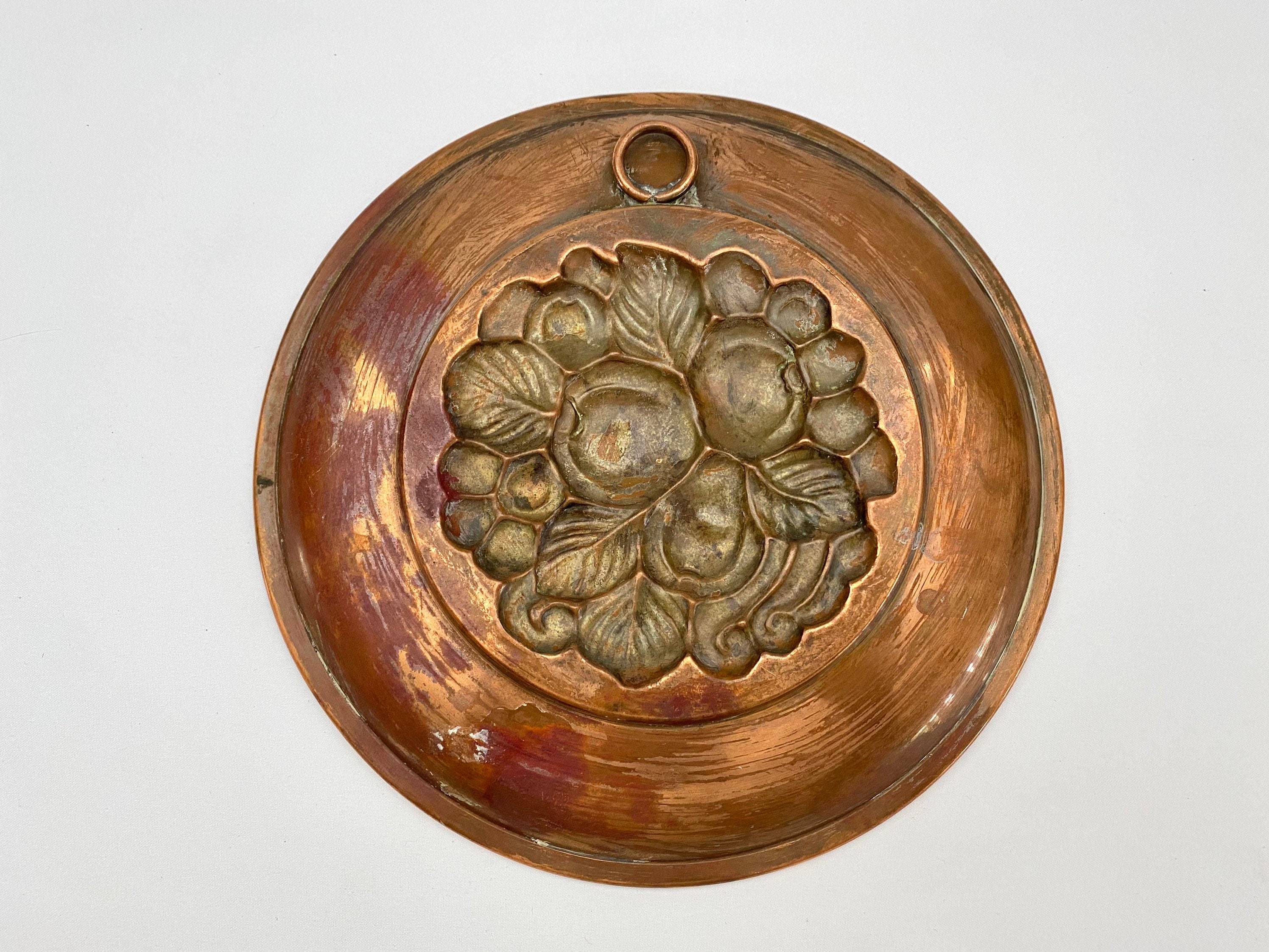 HAND MADE ORNATE FLORAL COPPER WALL DECOR PLATE WITH BOX UZBEK MINIATURE 7' INCH 
