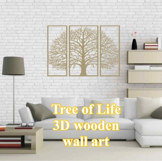 Grand arbre de vie 3 trois mur bois bois art décor image ajouré