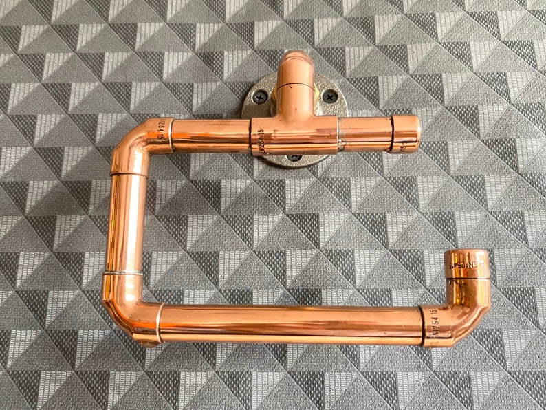 Copper pipe toilet roll holder rustic bathroom wall art Etsy