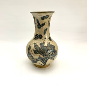 Vintage Victorian brass hand painted jug pitcher decanter vase rustic vase