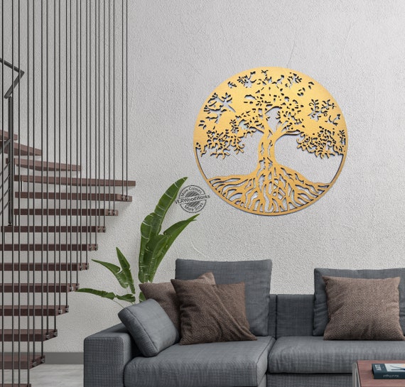 Large 60/50/40/30cm Tree of Life round Wall Art wooden family Etsy