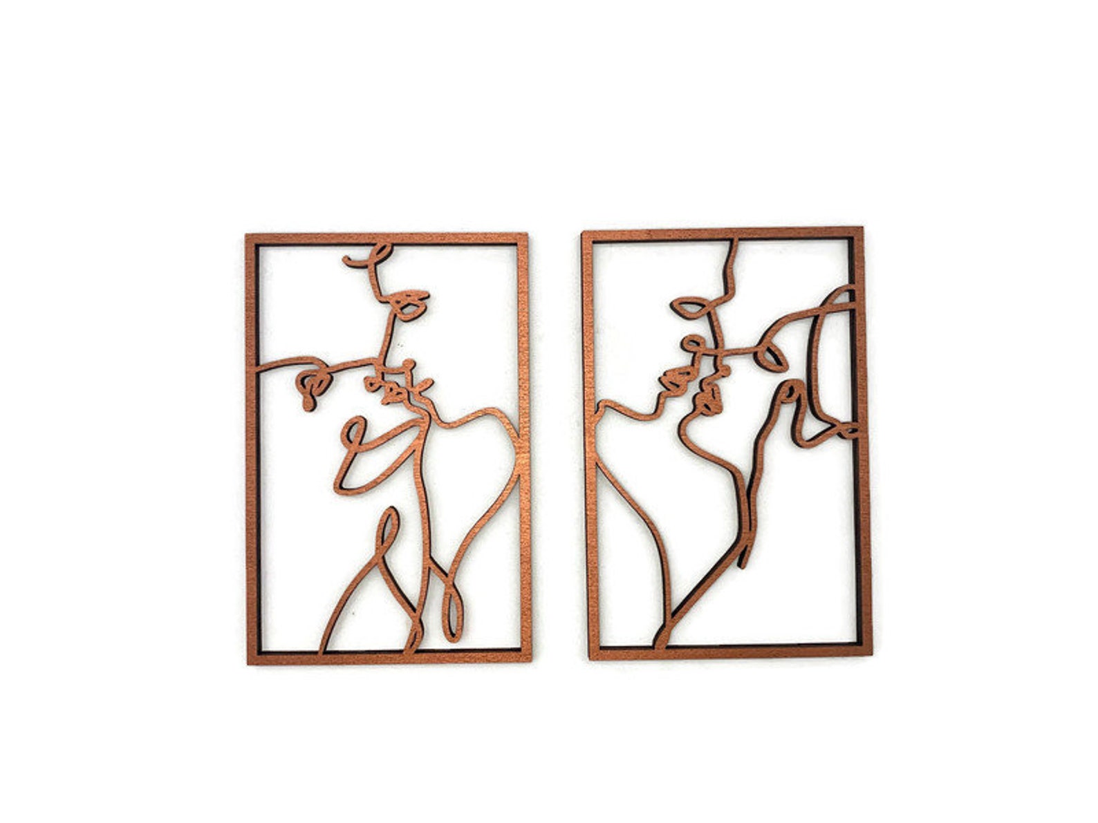 Two Panels Couple Kiss Wall Art Abstract Boho Wooden Decor Etsy UK