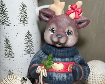 To Be Jolly Christmas Moose Hand Painted Ceramic 12” Tall Approx