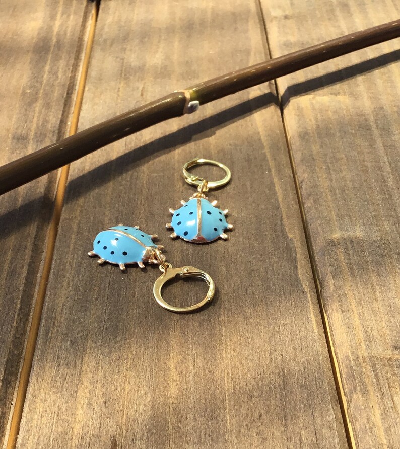 enamel blue LADYBIRD trend 2019 earrings stainless steel genuine gold plated dainty delicate Gold CREOLES