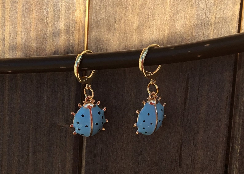 enamel blue LADYBIRD trend 2019 earrings stainless steel genuine gold plated dainty delicate Gold CREOLES