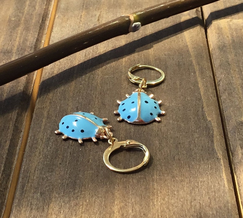 enamel blue LADYBIRD trend 2019 earrings stainless steel genuine gold plated dainty delicate Gold CREOLES