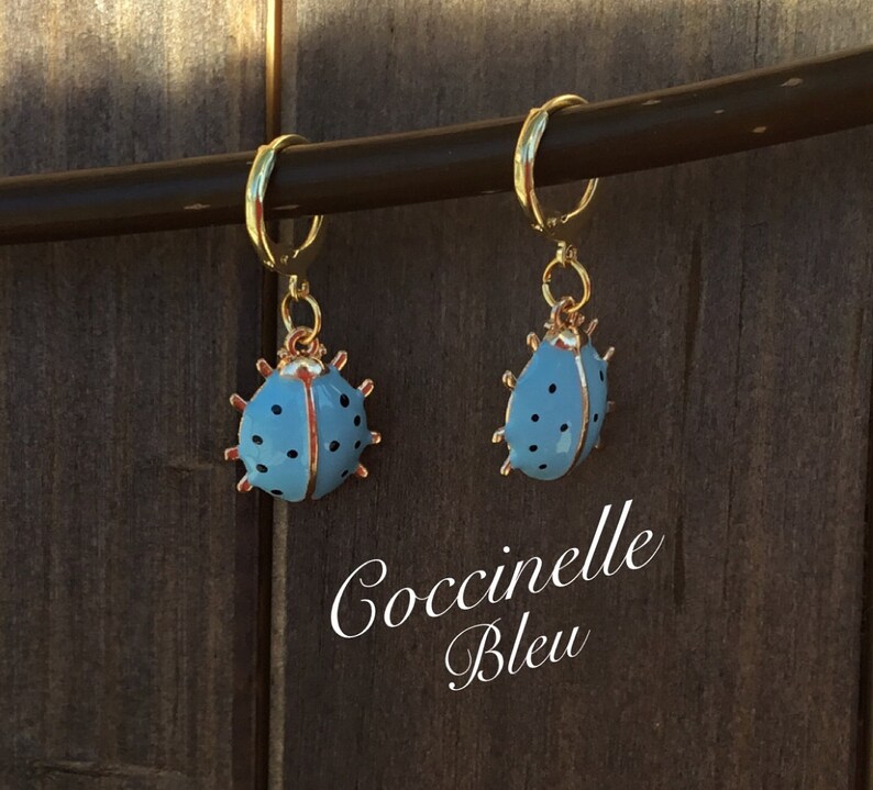 enamel blue LADYBIRD trend 2019 earrings stainless steel genuine gold plated dainty delicate Gold CREOLES