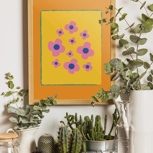 Ditsy Floral Art Print – Cute Vintage-Inspired Flower Pattern Digital Download, Printable Wall Art on Colored Background,Cottagecore Decor