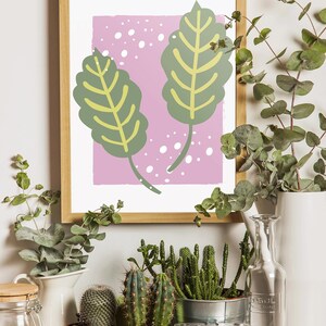 Bunte Blatt-Wandkunst - Botanischer Digitaldruck von breiten Blättern, modernes, von der Natur inspiriertes Wohndekor