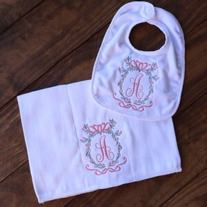 Embroidered Baby Bib-Personalized Baby Bib-Monogrammed Baby Bib-Personalized Bib-Baby Shower Gift-Monogrammed Burp Cloth-Baby Burp Cloth