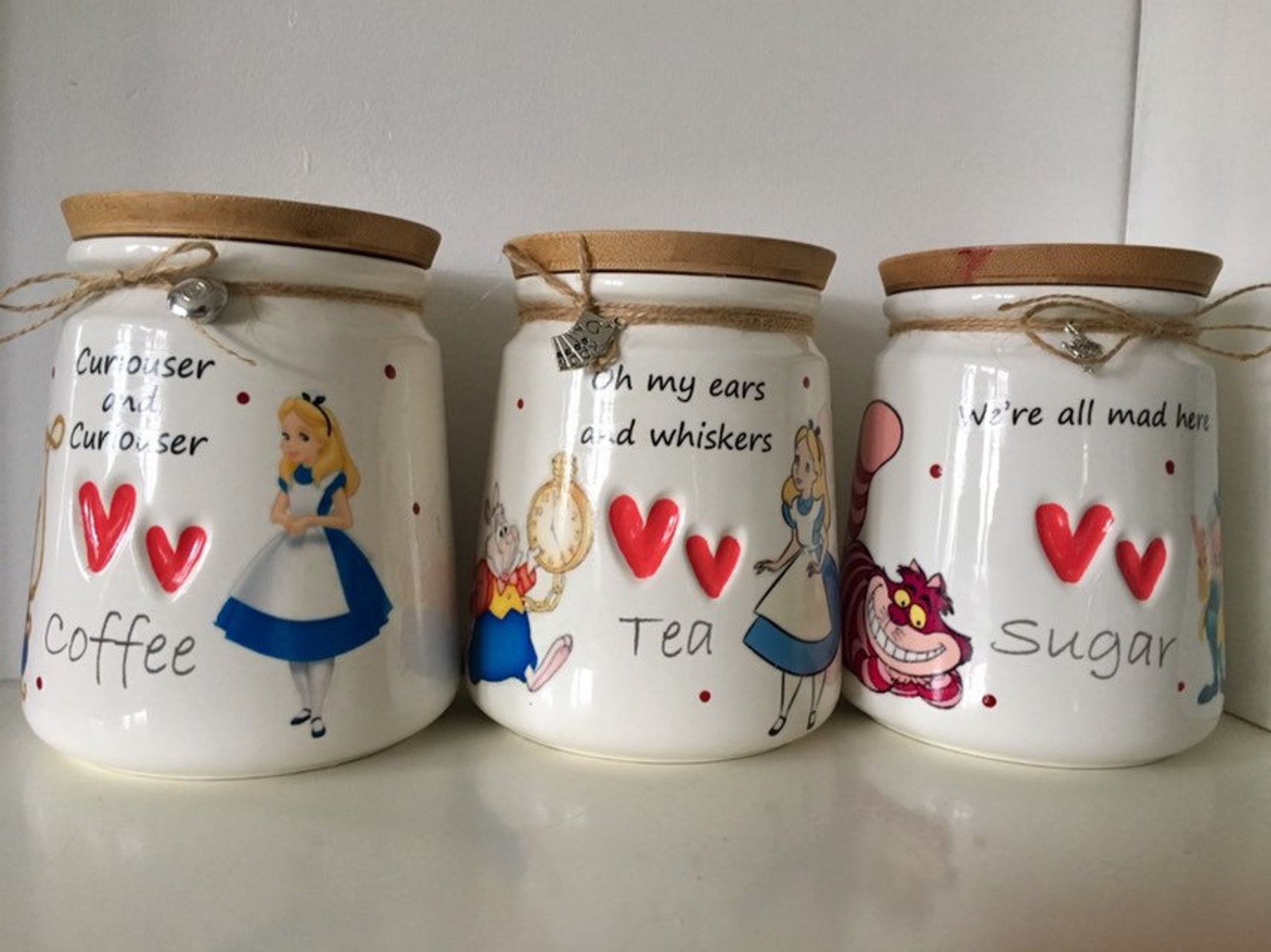 Alice in Wonderland Tea Coffee and Sugar Canisters Cheshire Etsy UK