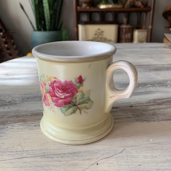 Unger Schilde German Three Crowns China Porcelain Antique Pink Rose Shaving Mug 1909-1916