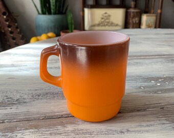 Vintage Orange Fire-king Super Dice (domino) Stacking Mug (1940