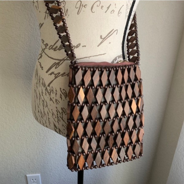 VTG Boho wood crossbody bag