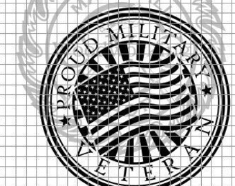 May include: Black and white circular stamp with the text "Proud Military Veteran" and a stylized American flag inside. The text "Marshal" is visible in the background.