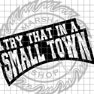 May include: Black and white graphic design with the text "Try that in a small town".