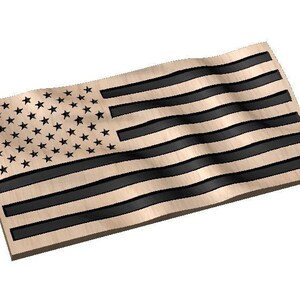 May include: A wooden American flag with a black and white color scheme. The flag is waving in the wind.