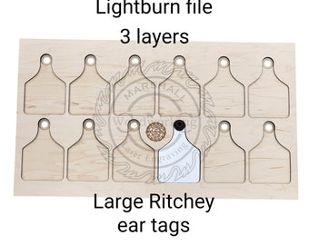 Large Ritchey Ear Tag Template Files Only - Lightburn, SVG, DXF for CO2 or Diode lasers (gantry lasers)