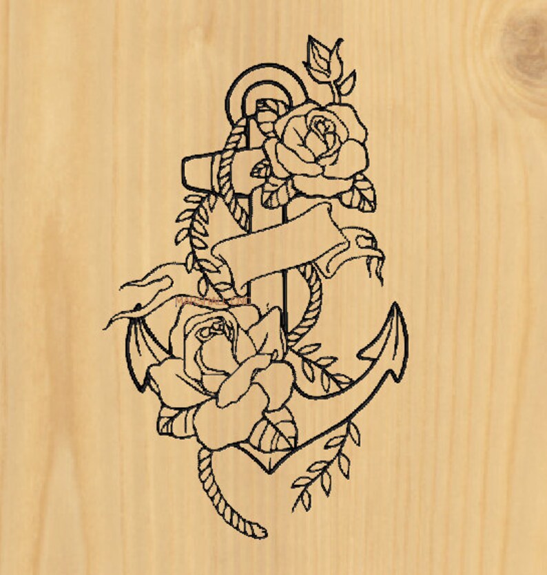 Anchor Rose W Banner Dxf/svg Etsy