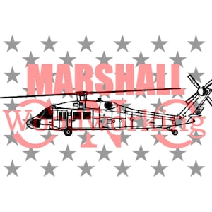 Może przedstawiać: Czarno-biała sylwetka helikoptera na tle szarych gwiazd. Tekst "MARSHALL" jest czerwonymi literami.