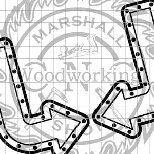 May include: Two black arrow shapes with dotted lines around the edges. The arrows are pointing in opposite directions. The arrows are on a white background with a grey grid.