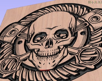 Skull w pistons dxf/svg