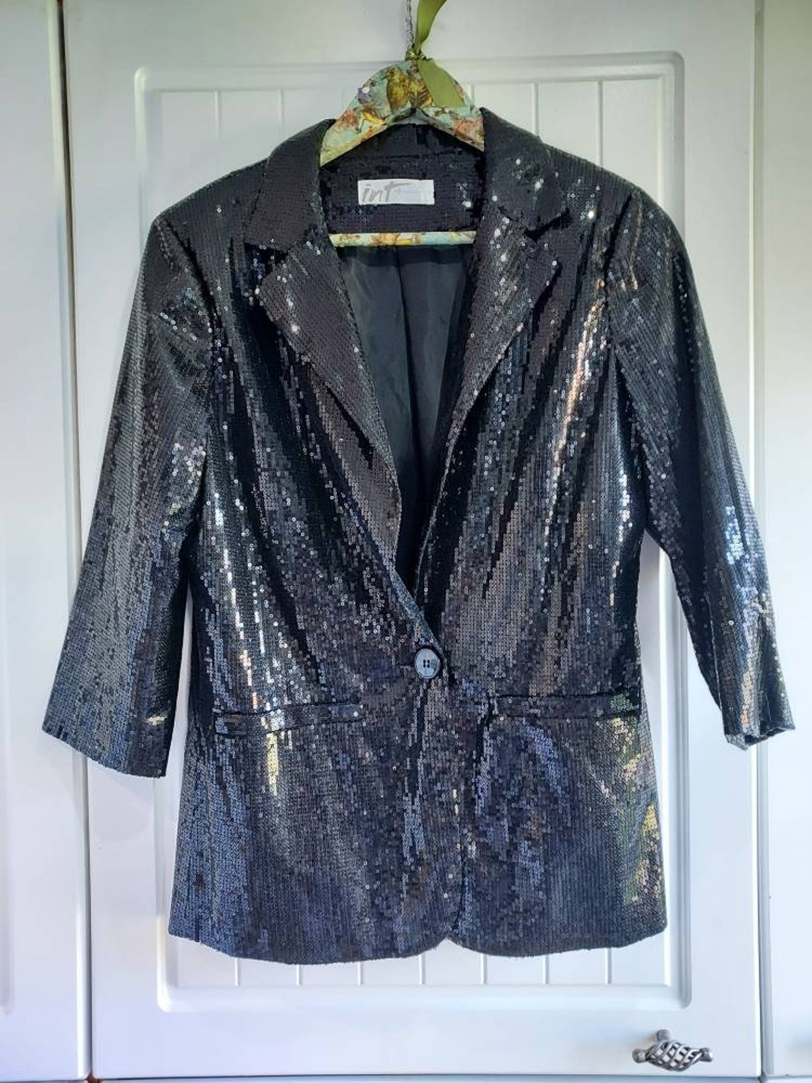 Vintage black sequin jacket internacionale Y2K | Etsy