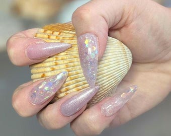 Pink Glitter holo cat eye Handmade Custom Press On Nails Complete Kit