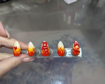 Flame anime inspired Press On Nails Complete Kit Custom Handmade