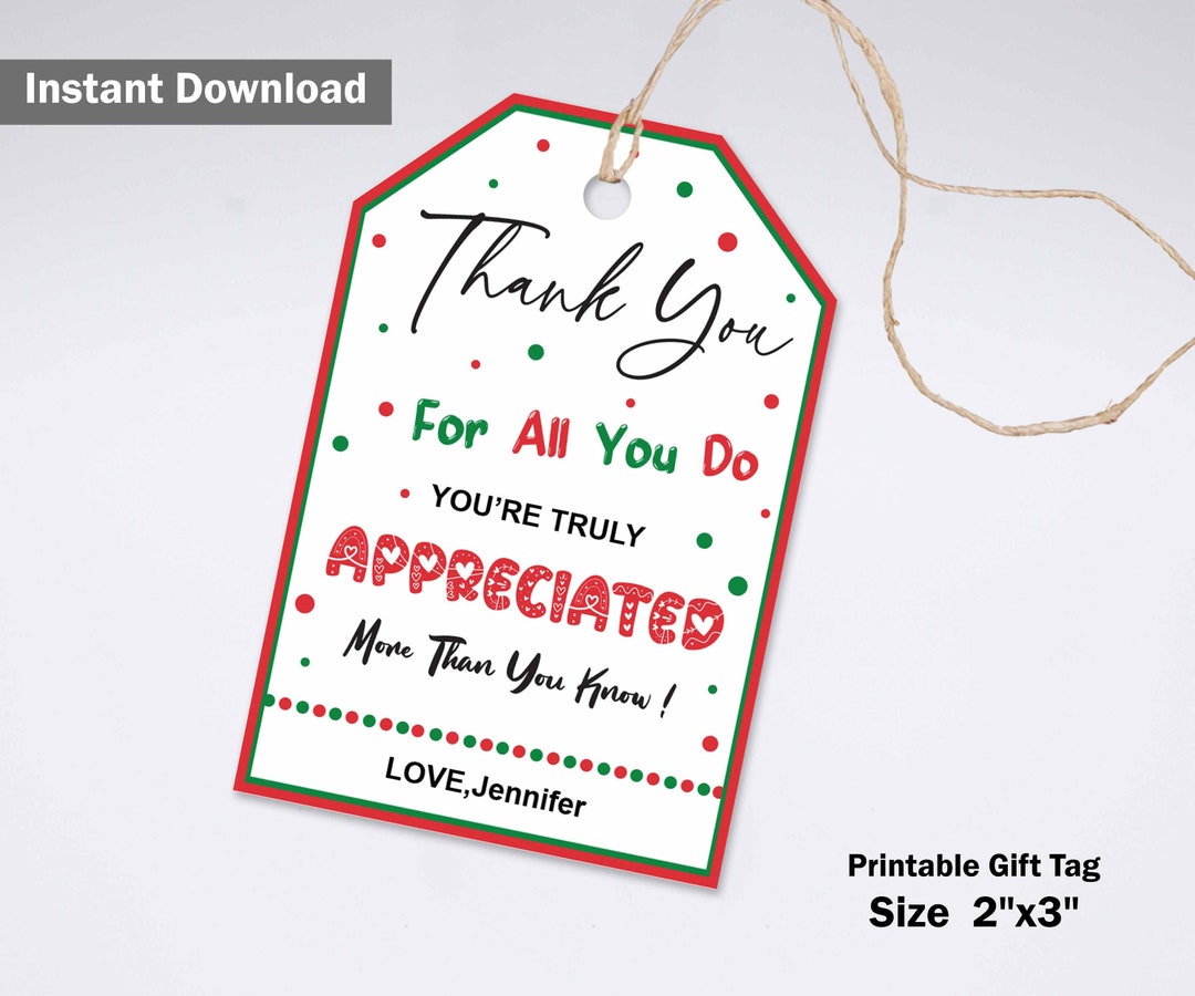 Christmas Teacher Appreciation Printable Tags, Teacher Gift Tag ...