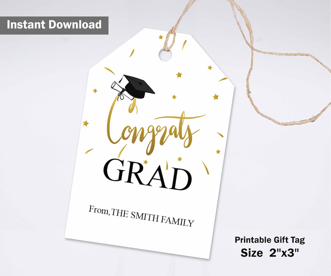 Golden Congrats Grad Gift Tag, Graduation Favor Tag Template, Printable ...