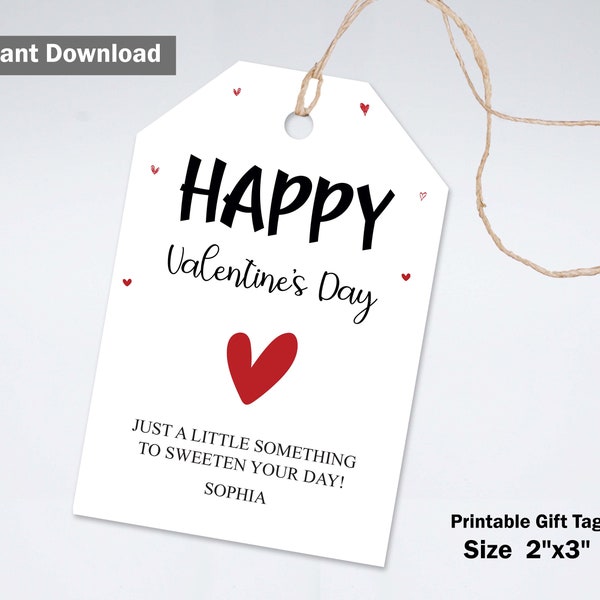 Editable velentine’s day tag, Happy Valentines Day PDF Template, Gift Favor Tags Template, Custom Valentines Day template tag