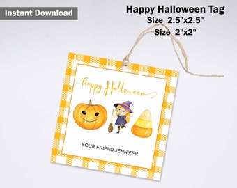 EDITABLE Halloween Gift Tag, Digital Halloween Tag, Kids Halloween Treat Bag Tag, watercolor Halloween treat gift tag for kids