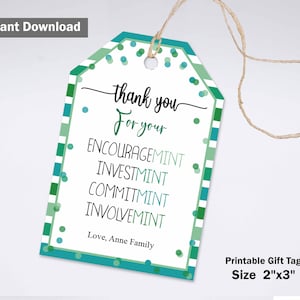 Teacher Appreciation Mint Tag, EDITABLE Mint Tags, Teacher Thank You Gift Tag, Teacher PTO Employee Staff Appreciation