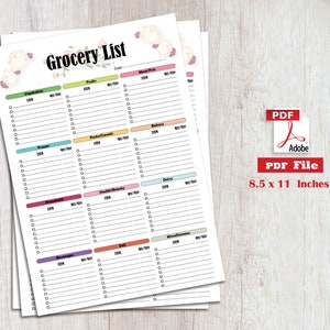 Printable Grocery list notepad, Weekly Grocery shopping list, Shopping List