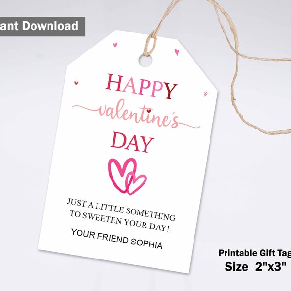 Editable velentine’s day tag, Personalized Gift Favor Tags Template, Custom Valentines Day template tag, Happy Valentines Day PDF Template