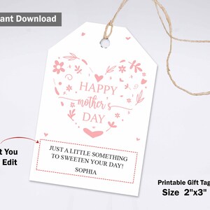 Bewerkbare Moederdag tag, aangepaste Moederdag sjabloon tag gepersonaliseerde cadeau gunst tags sjabloon, gelukkige moederdag PDF-sjabloon