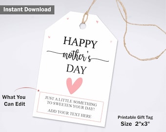Editable Mother's day tag, Custom Mothers Day template tag Personalized Gift Favor Tags Template, Happy Mothers Day PDF Template