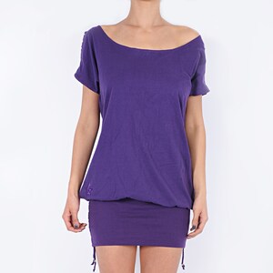 Tunique robe violet dos nu en coton bas extensible et ajustable OSHI image 1