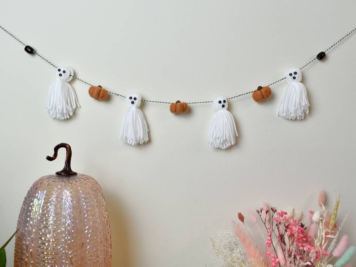 Ghost and Pumpkin Tassel Garland: Halloween Felt Fall Decor