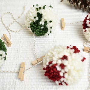 Pom Pom Christmas Card Holder Garland | Farmhouse Christmas| Holiday Pom Pom Garland | Red & Green Garland | Classic Christmas Mantle Décor