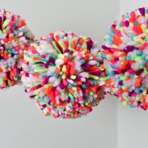 Bright Pom Pom Garland | Colorful Chunky Yarn Decor | Funky Bright Confetti | Neon Birthday Party Decor | Large Pom Poms