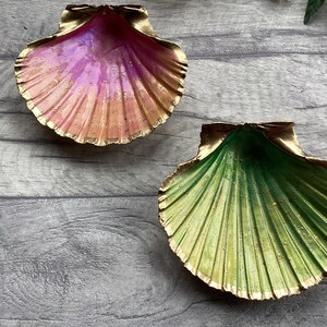Multi Colours and Gold Scallop Shell Ornament. Gold Gilded Trinket Dish ...
