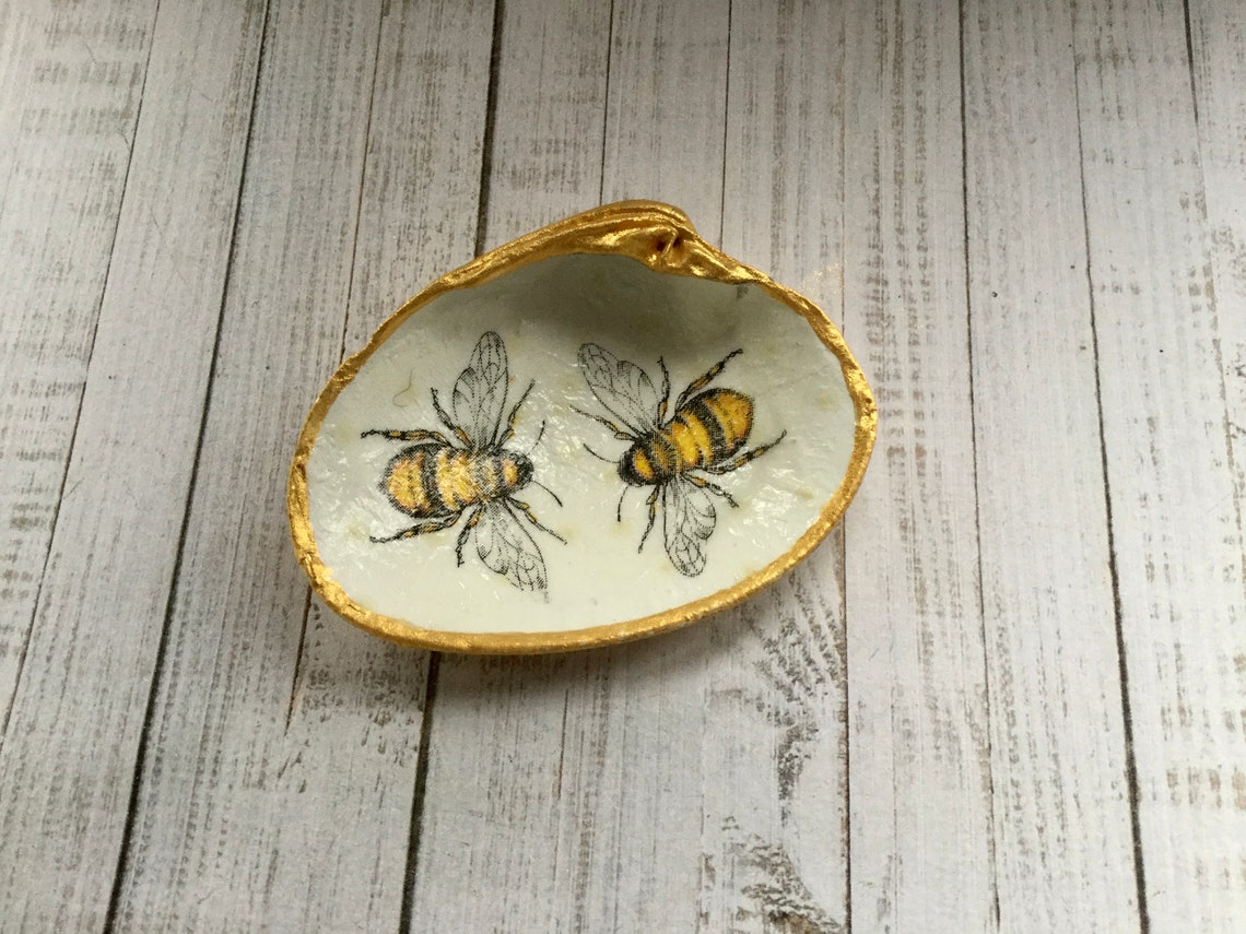 Set of 3 Honey Bee Tea Light Holders. Decoupaged Shells. Bee Etsy