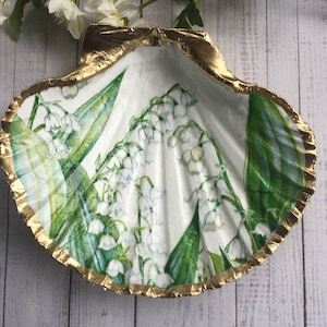 Lily of the Valley Shell Jewelry Dish: Gold Nautical Trinket Holder