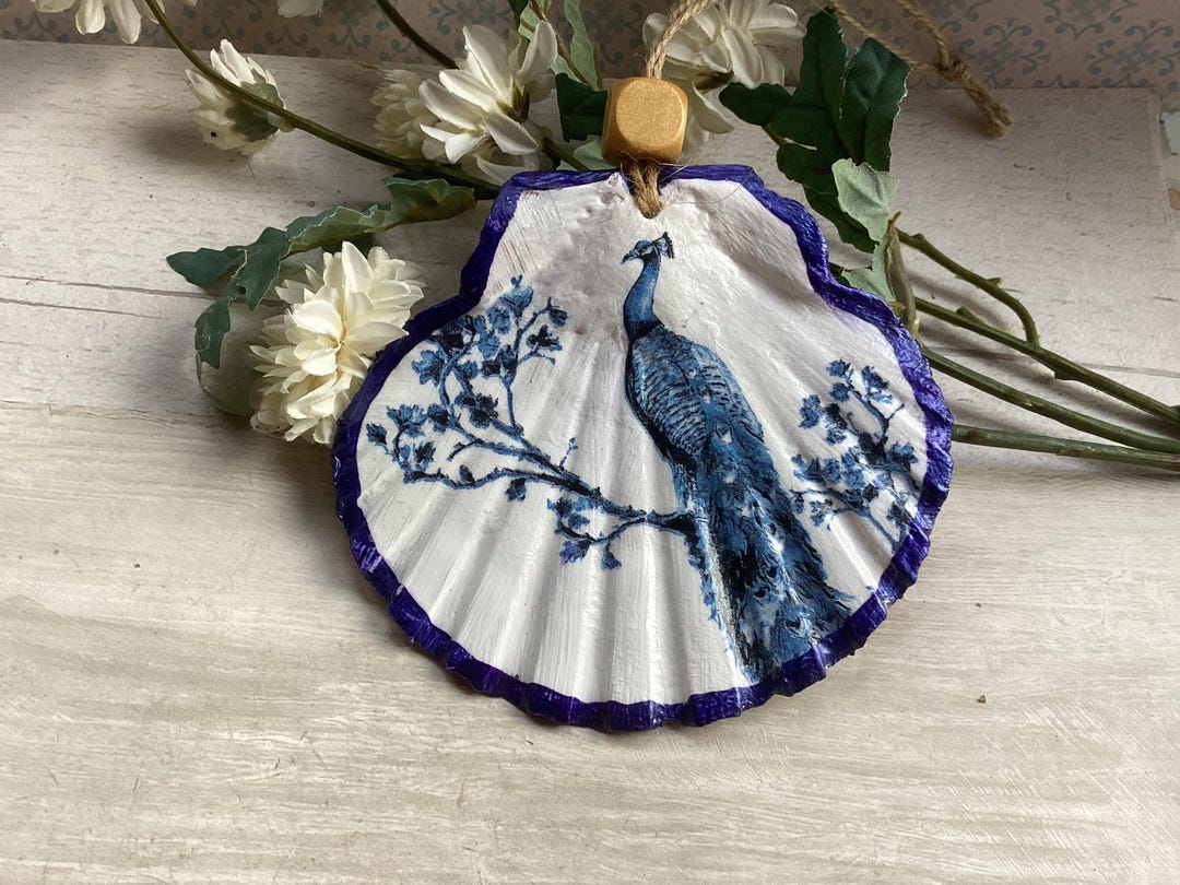 Peacock Inner Shell Peacock Hanging Shell. Scallop Shell. Wall Hanging Gift. Bird Lovers ...