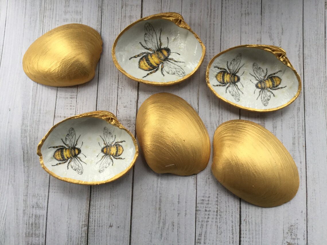 Set of 3 Honey Bee Tea Light Holders. Decoupaged Shells. Bee Etsy
