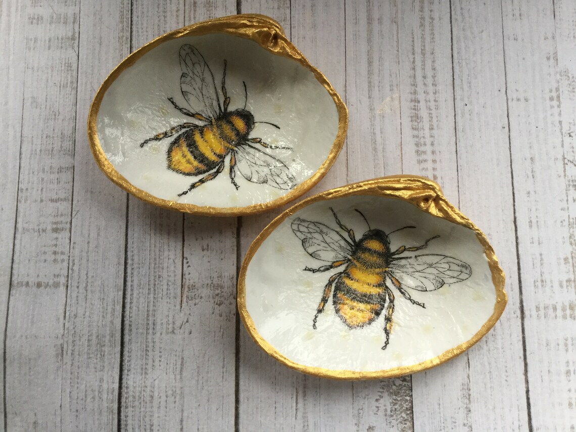 Set of 3 Honey Bee Tea Light Holders. Decoupaged Shells. Bee Etsy