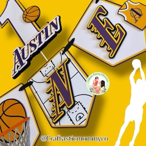 Basketball Birthday Banner, Basketball Smash Cake Topper, Lakers Birthday Banner, Lakers Theme Party Decor, Rookie of the Year