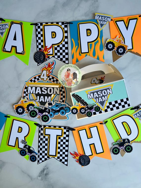Monster Truck Birthday Decor, Monster Truck Birthday Theme, Monster Truck Banner, Monster Truck Cake Topper, Monster Truck Party Favors